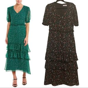 Towowge Black Floral Short Sleeve Ruffle Midi Dress Size Medium